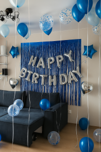 Elegant Blue-Themed Birthday Room Decoration